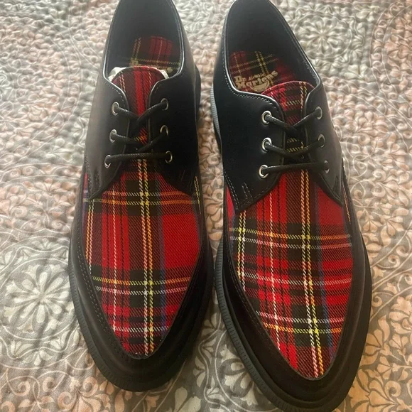 Dr. Martens Willis Black and Red Tartan Shoes - Picture 1 of 3